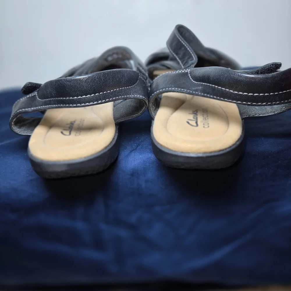 Clarks Elizabelle Sea Fisherman Black Leather Strappy Sandals Womens Size 10 New - Picture 4 of 6